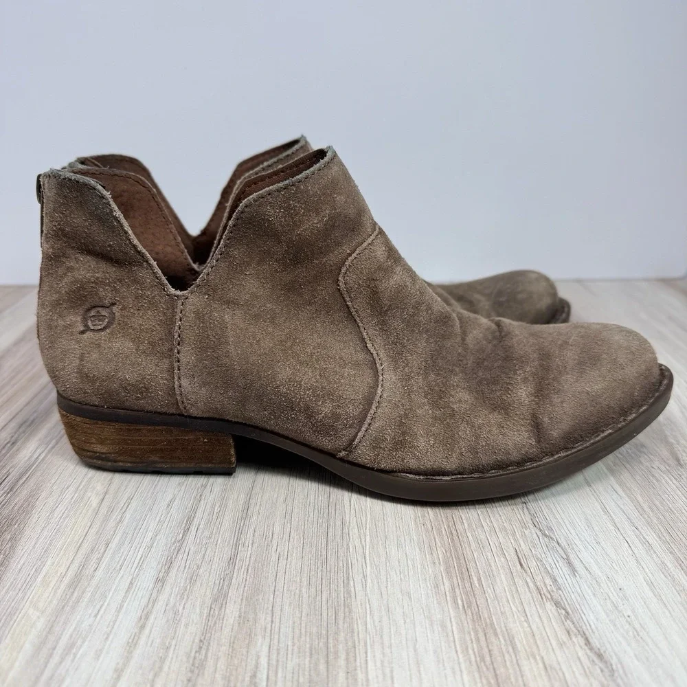 Born Kerri Ankle Boots Women's 8.5 Brown Suede Distressed Western Booties
